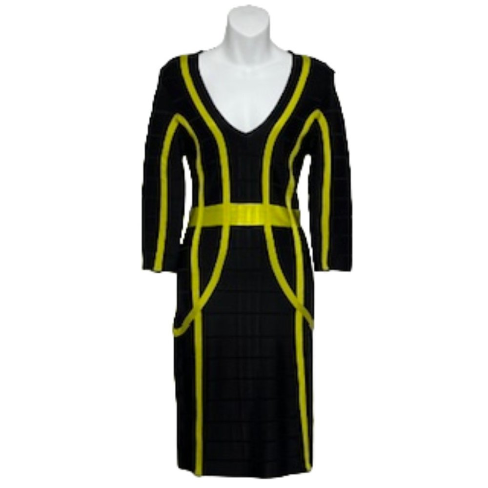 FRENCH CONNECTION Black And Yellow Bandage Midi Dress Size 6